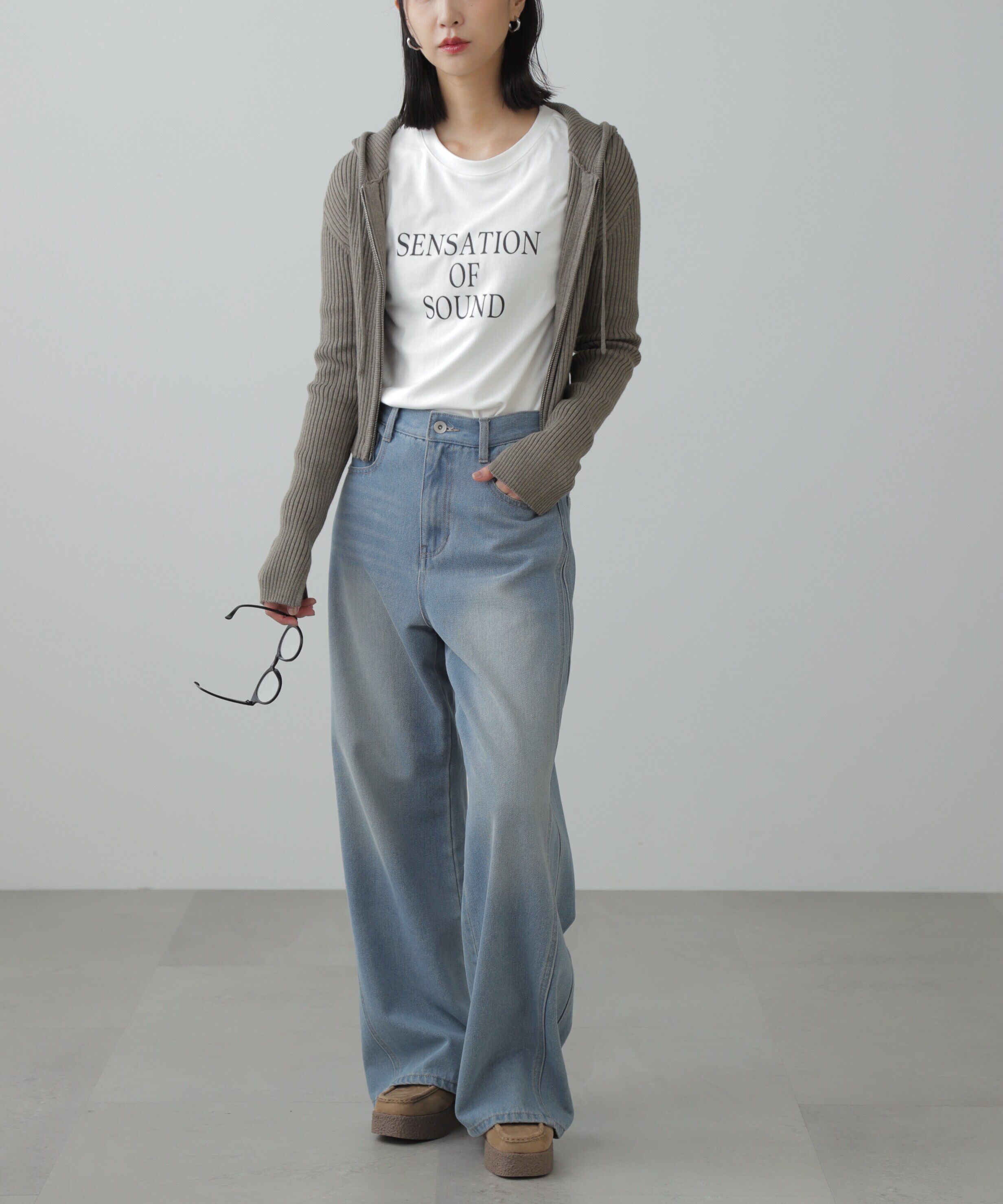  「配色リブショート丈ニットパーカー」|ニット・セーター|