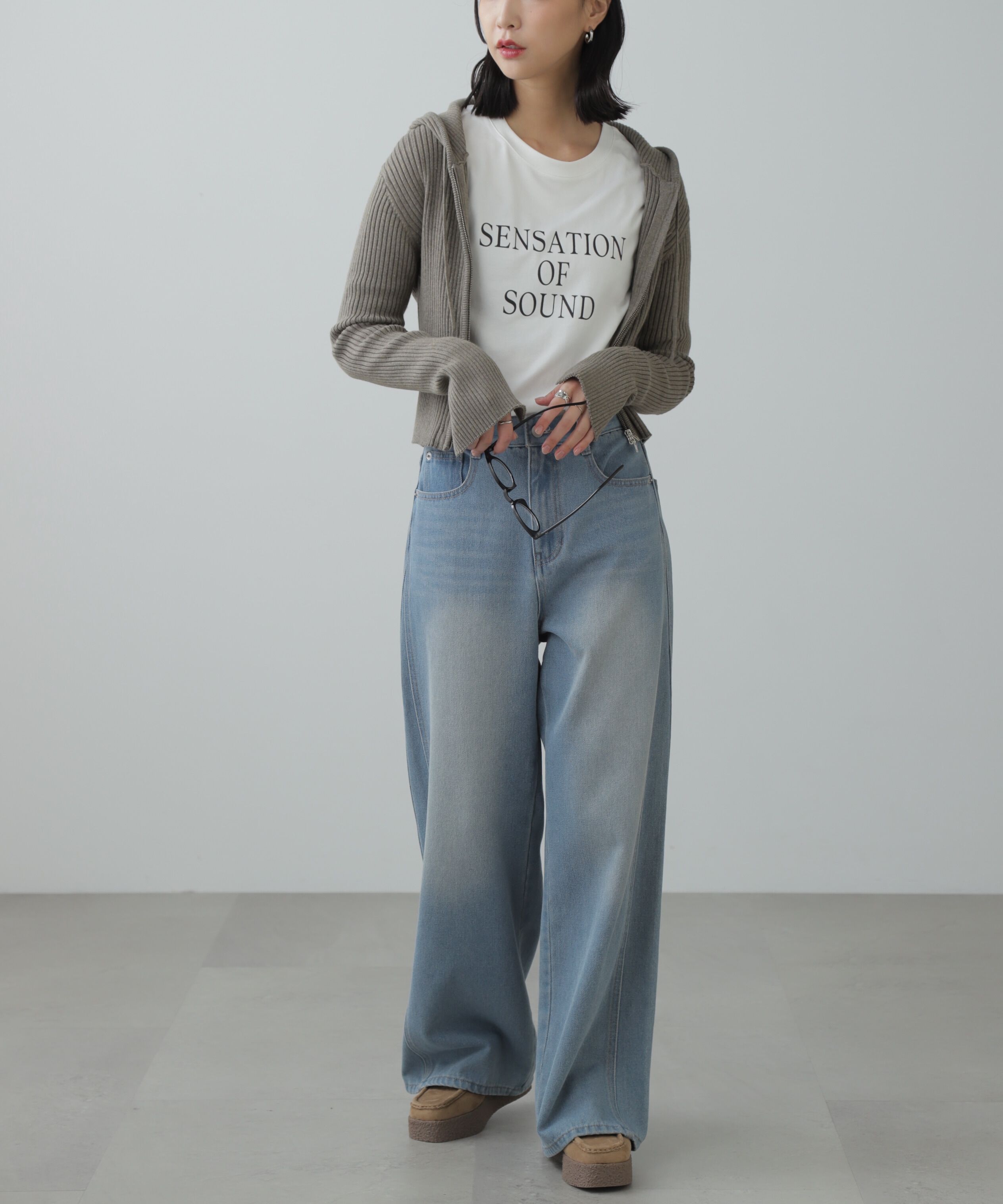  「配色リブショート丈ニットパーカー」|ニット・セーター|