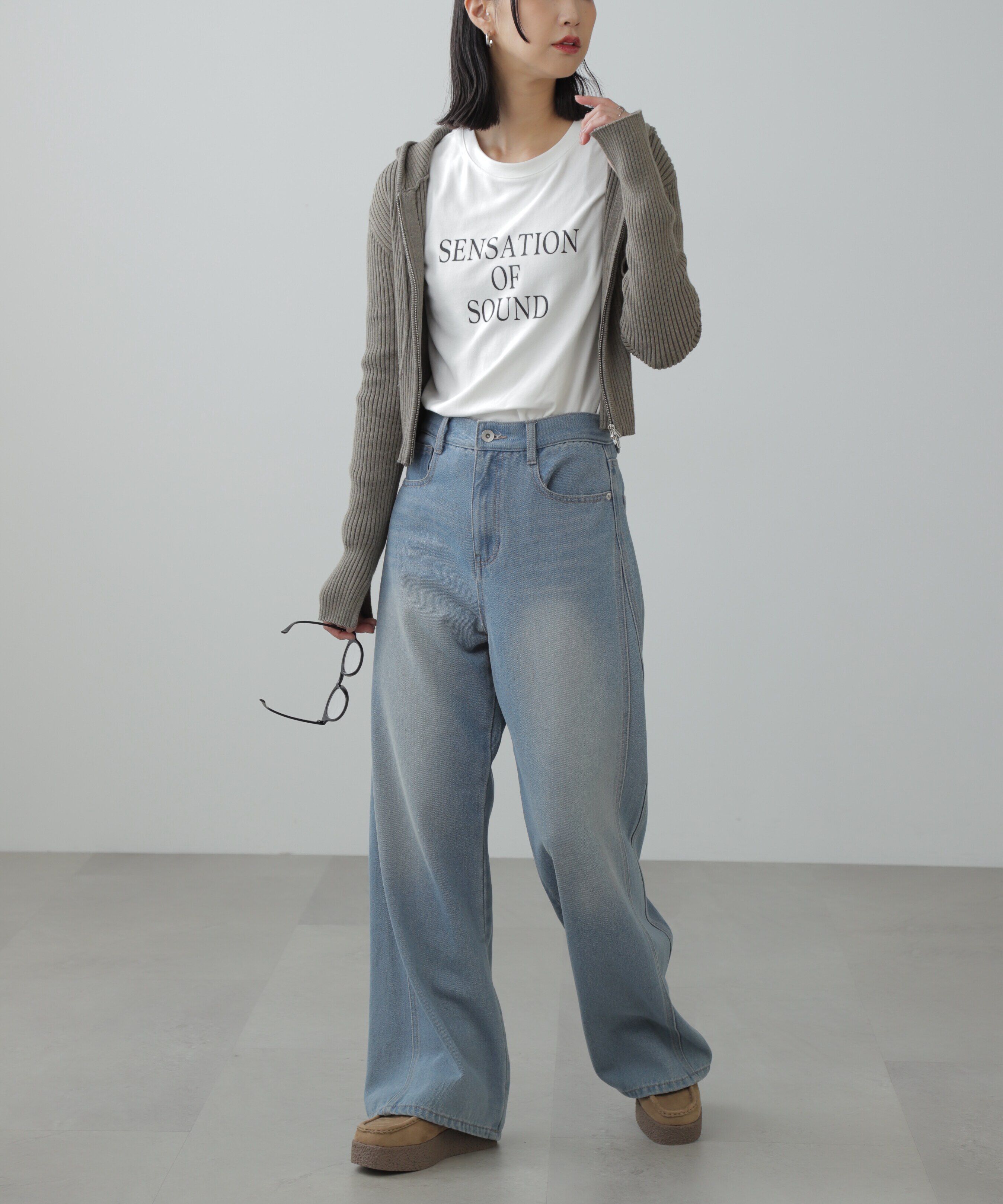  「配色リブショート丈ニットパーカー」|ニット・セーター|