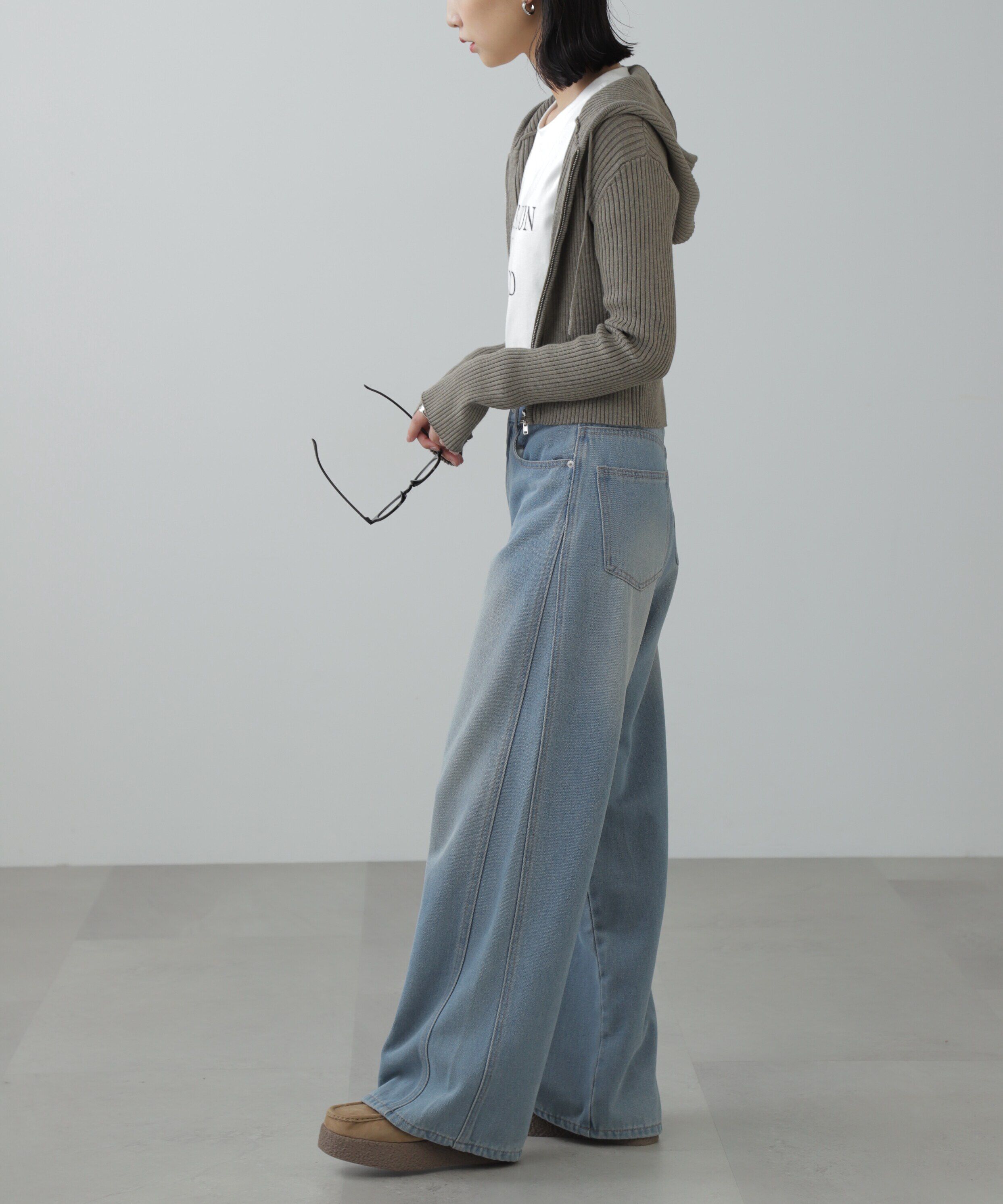  「配色リブショート丈ニットパーカー」|ニット・セーター|