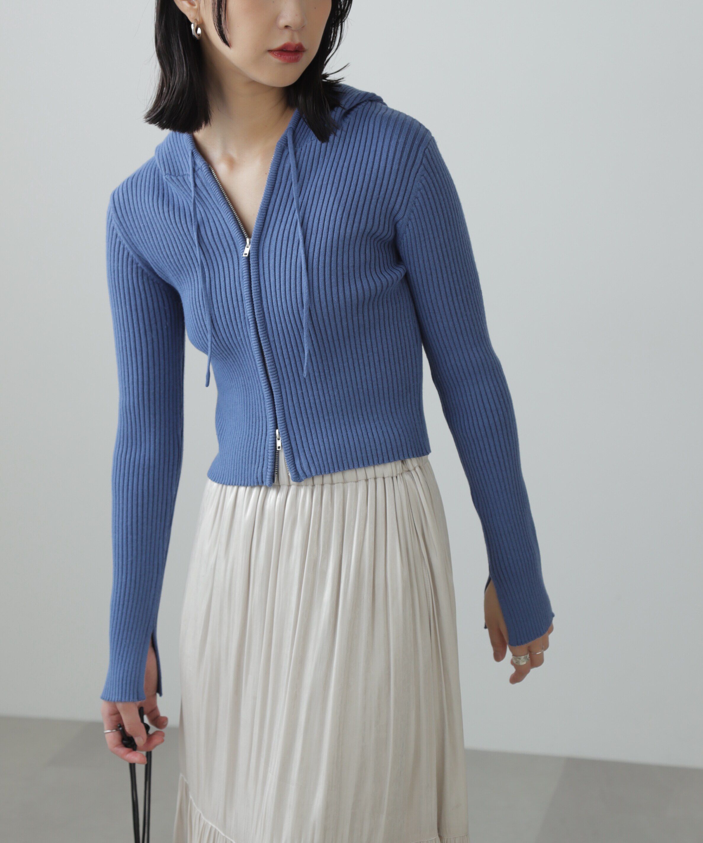  「配色リブショート丈ニットパーカー」|ニット・セーター|