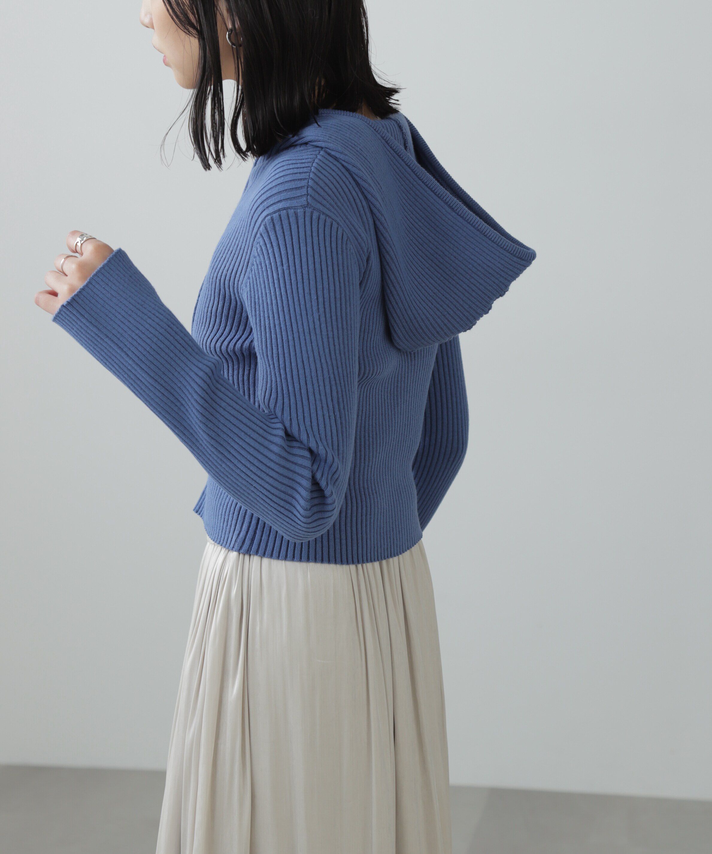  「配色リブショート丈ニットパーカー」|ニット・セーター|