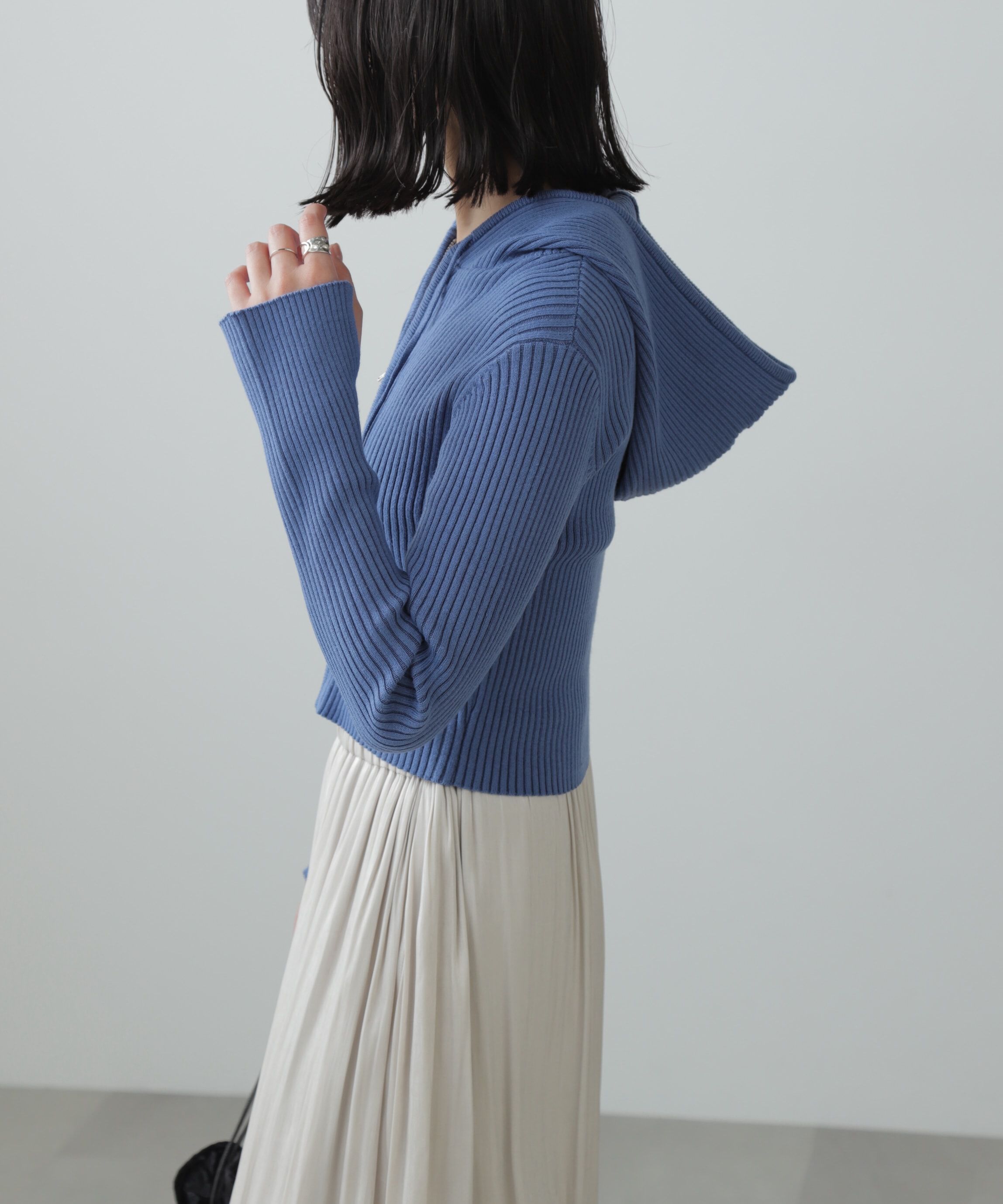  「配色リブショート丈ニットパーカー」|ニット・セーター|