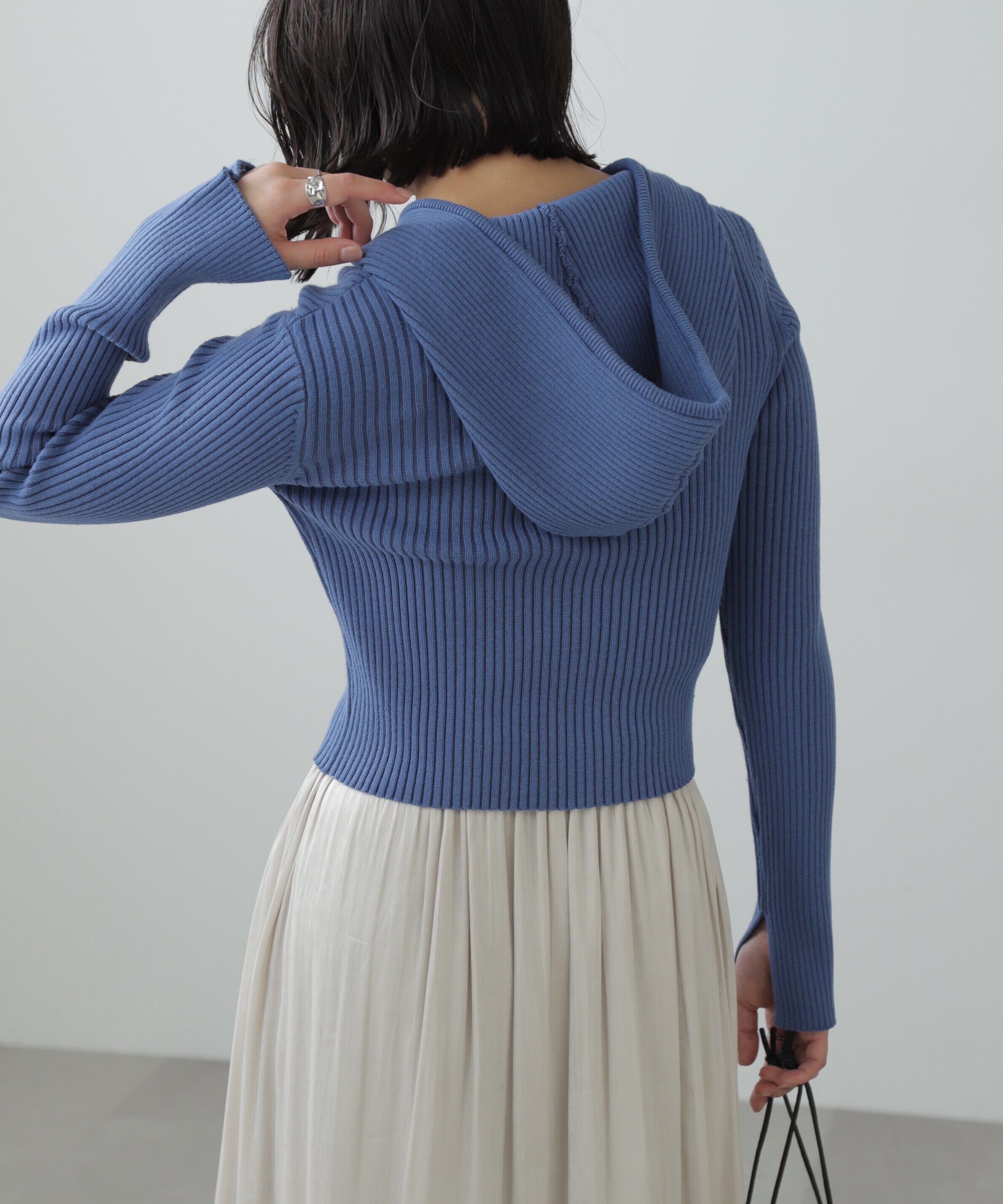  「配色リブショート丈ニットパーカー」|ニット・セーター|