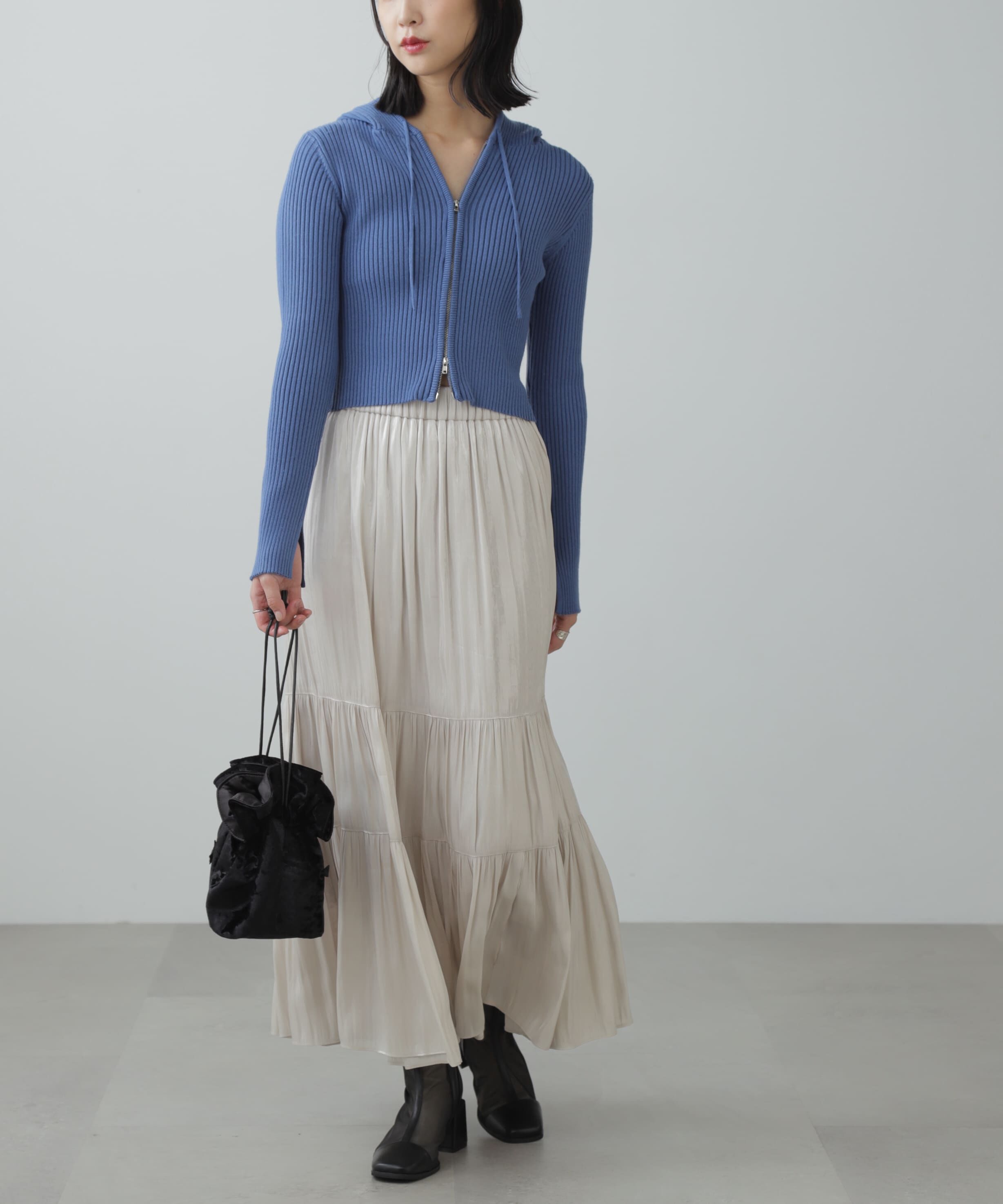  「配色リブショート丈ニットパーカー」|ニット・セーター|