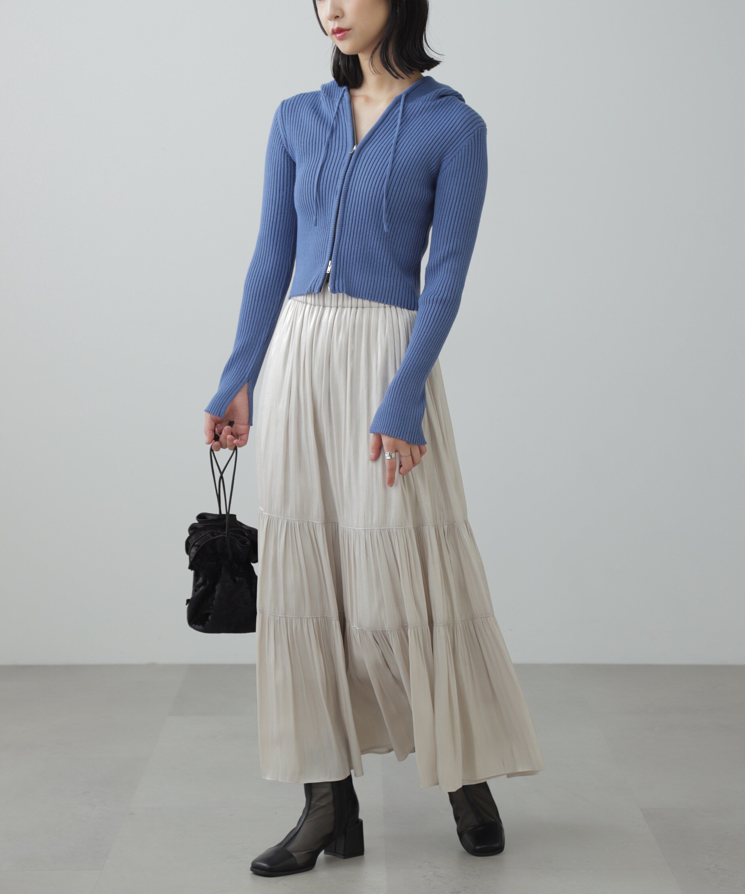  「配色リブショート丈ニットパーカー」|ニット・セーター|