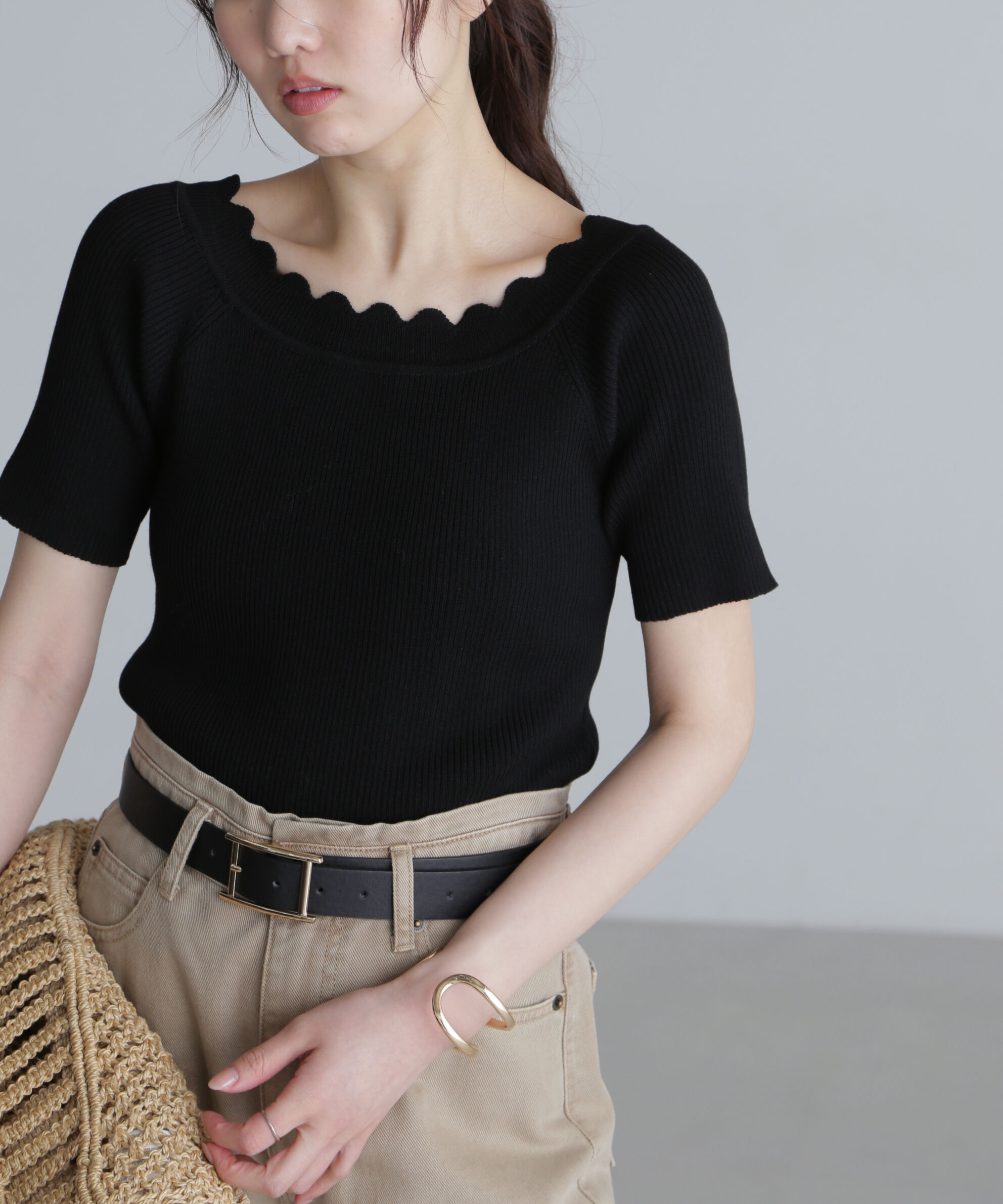  「２ＷＡＹオフショルスカラップニット」|ニット・セーター|ブラック