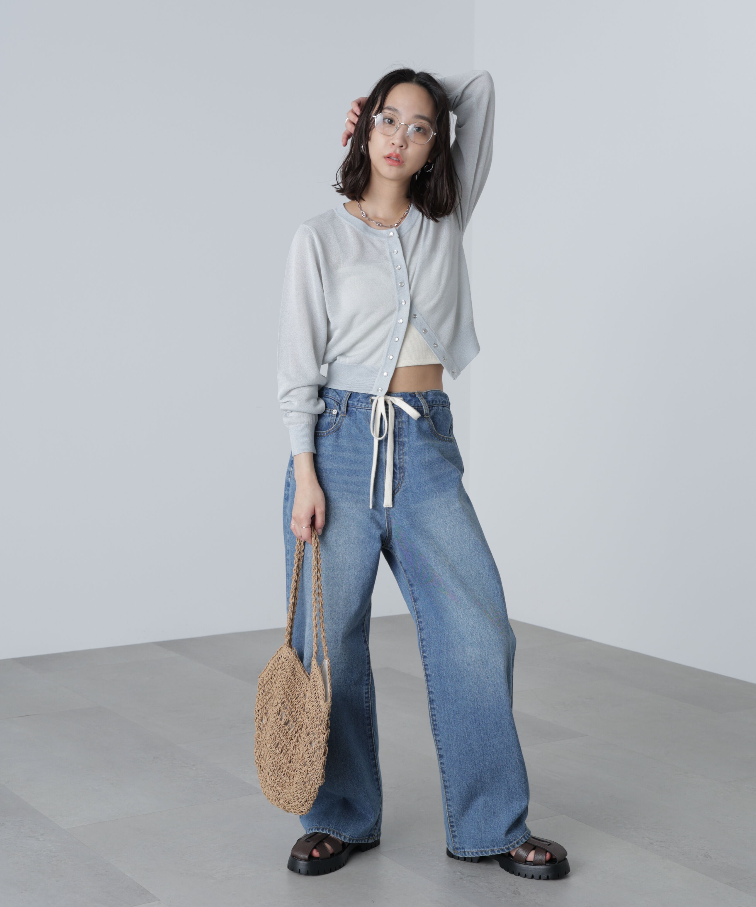  「ドットボタンクルーネックカーディガン」|ニット・セーター|