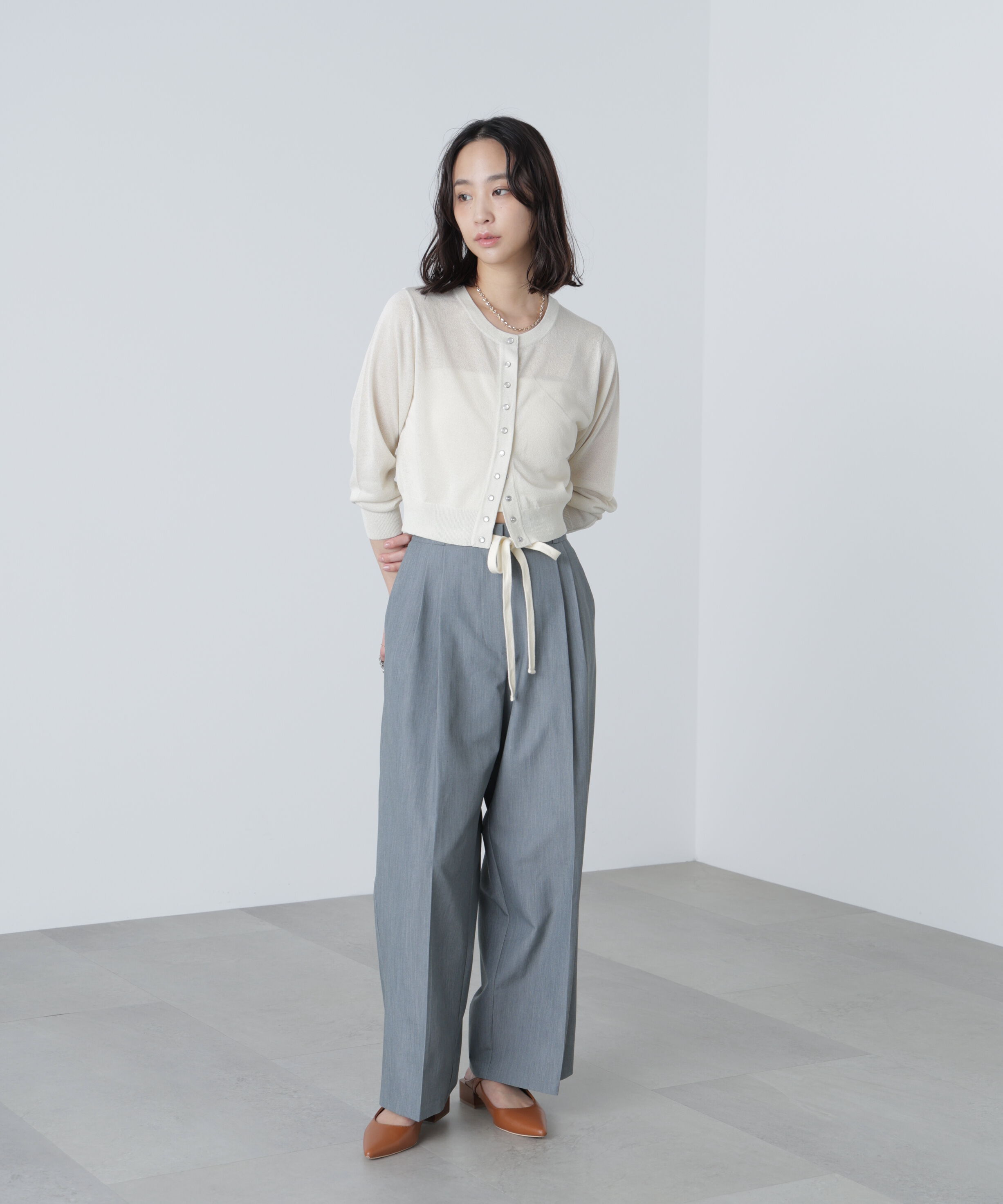  「ドットボタンクルーネックカーディガン」|ニット・セーター|