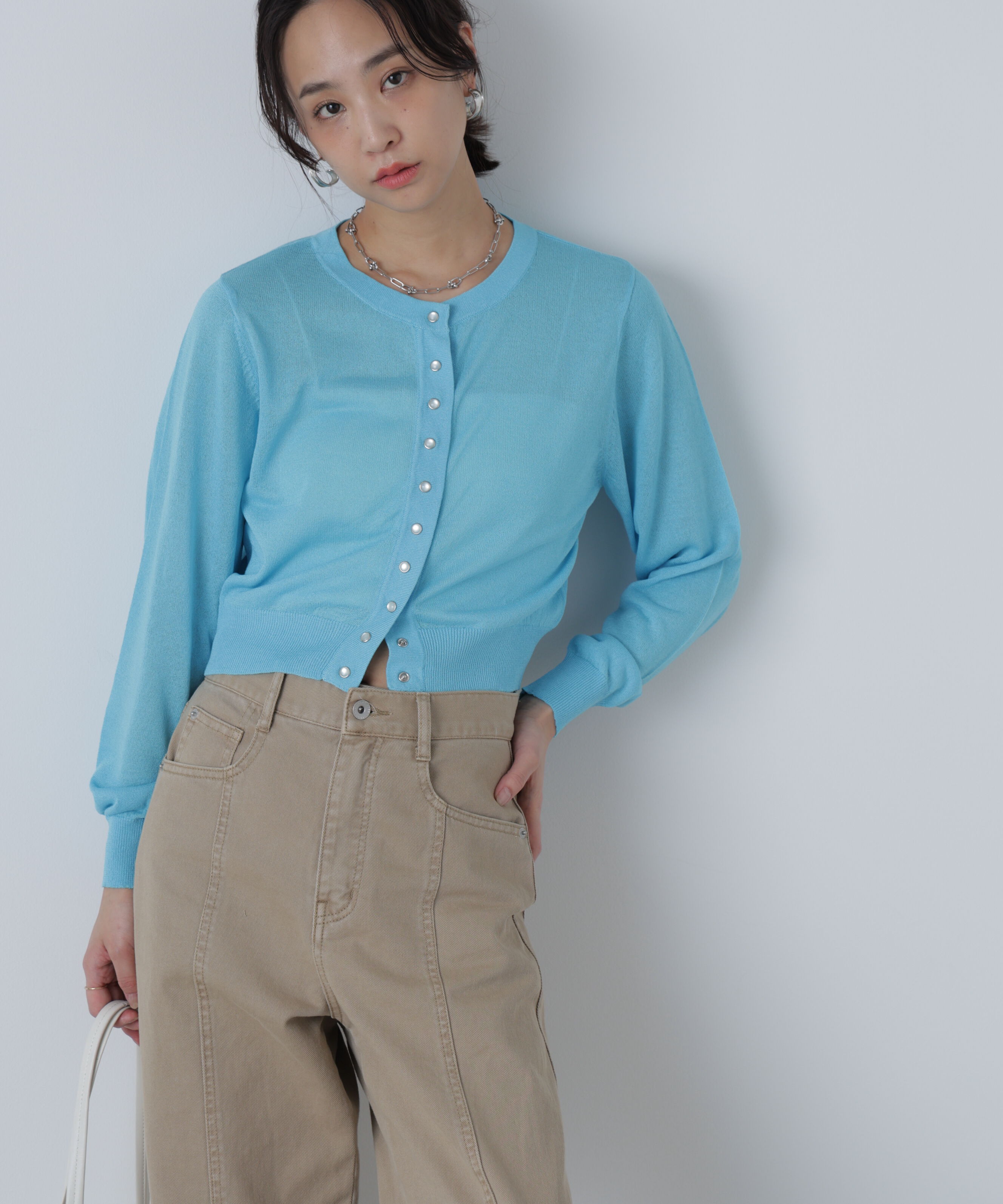  「ドットボタンクルーネックカーディガン」|ニット・セーター|