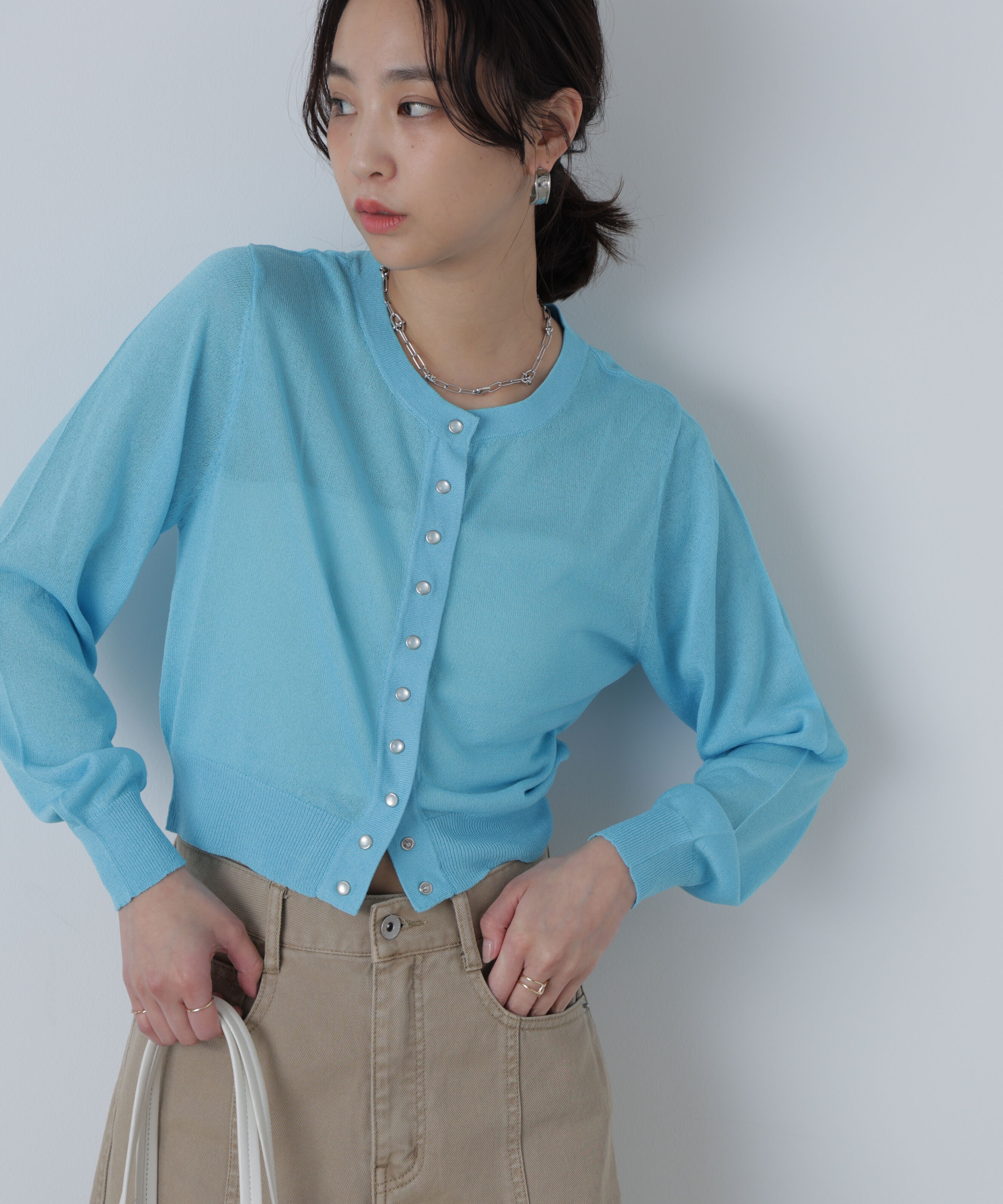  「ドットボタンクルーネックカーディガン」|ニット・セーター|