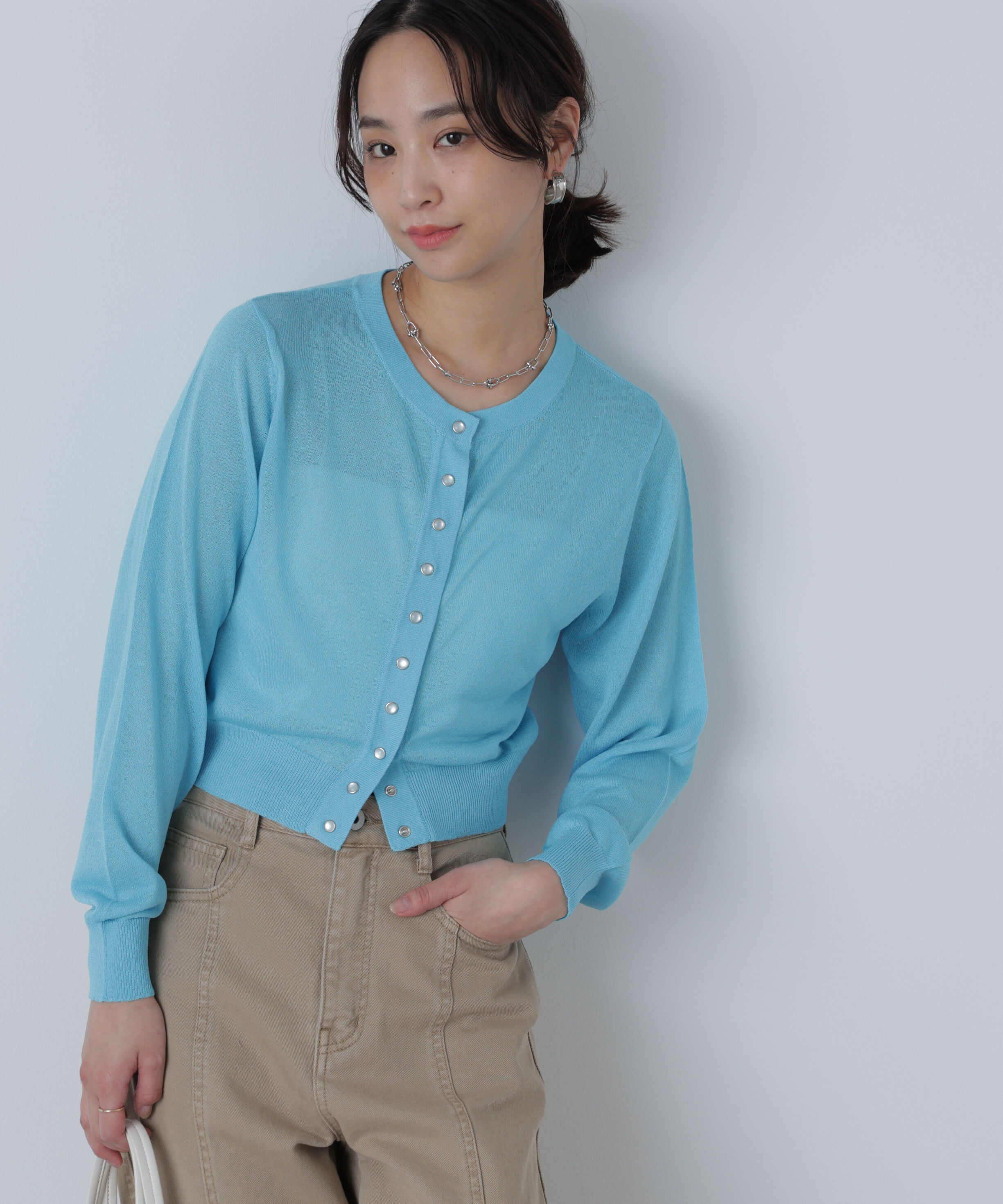  「ドットボタンクルーネックカーディガン」|ニット・セーター|