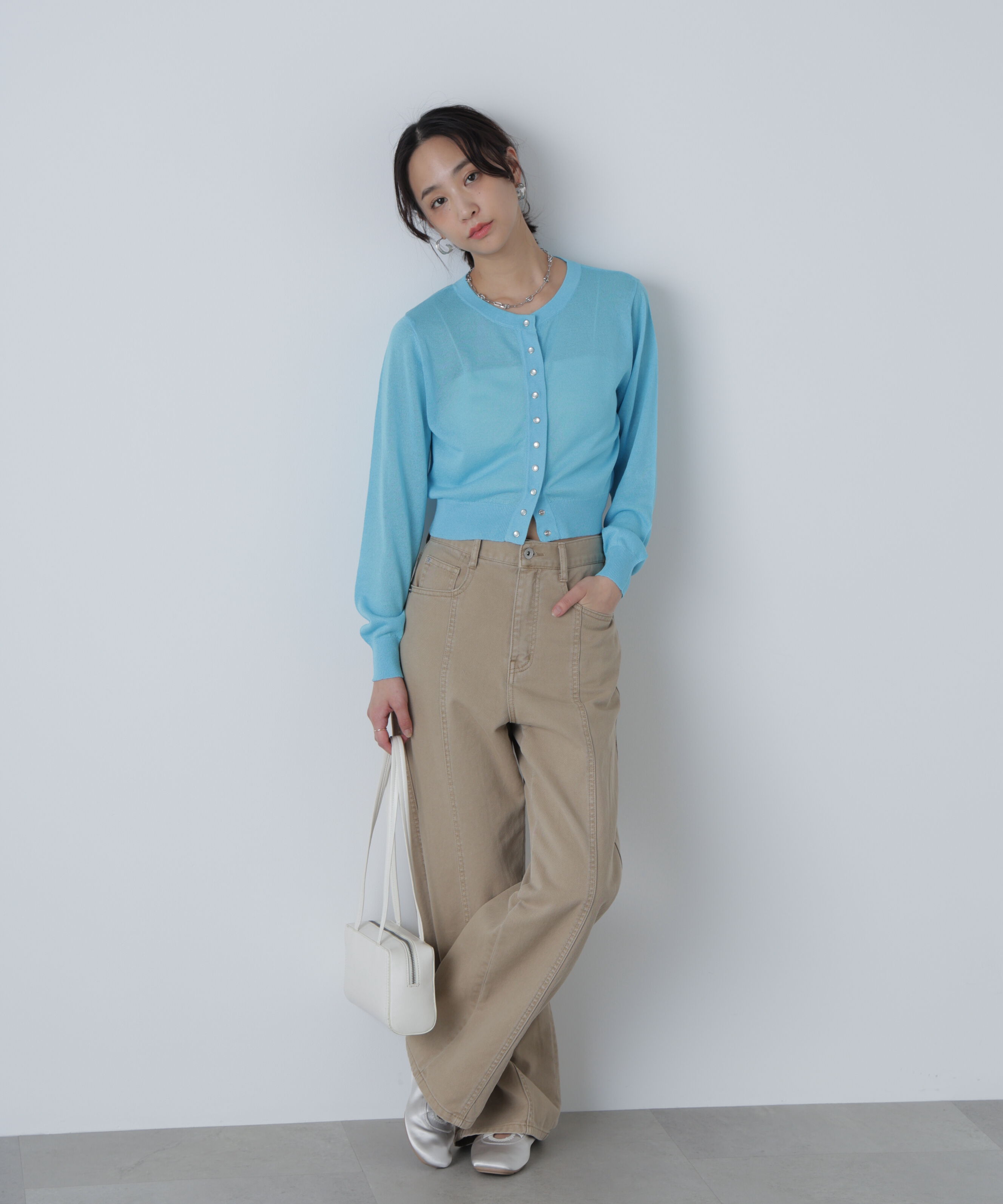  「ドットボタンクルーネックカーディガン」|ニット・セーター|