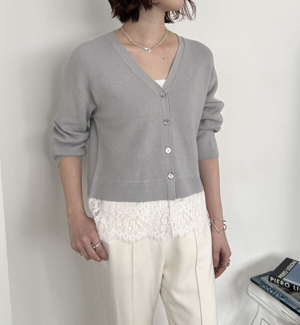 Doux archives「裾レースカーディガン」|カーディガン|GRAY