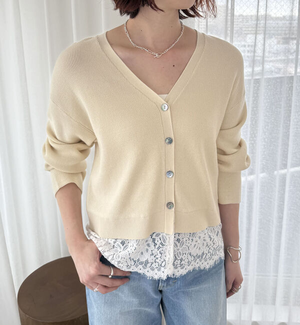 Doux archives「裾レースカーディガン」|カーディガン|IVORY