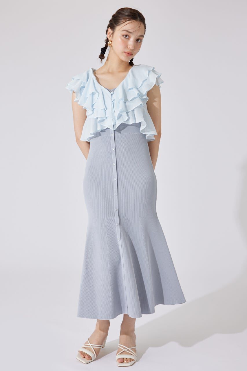 rienda「フリルブラウスセットニットマーメイドワンピース」|ワンピース|