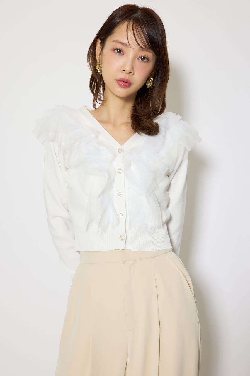 rienda「フリルチュールニットカーディガン」|Tシャツ・カットソー|WHT