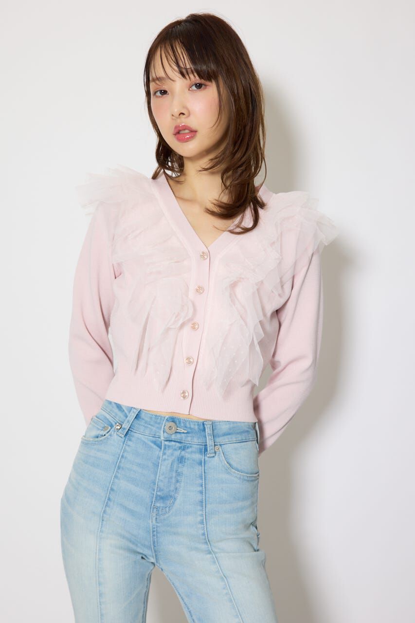 rienda「フリルチュールニットカーディガン」|Tシャツ・カットソー|