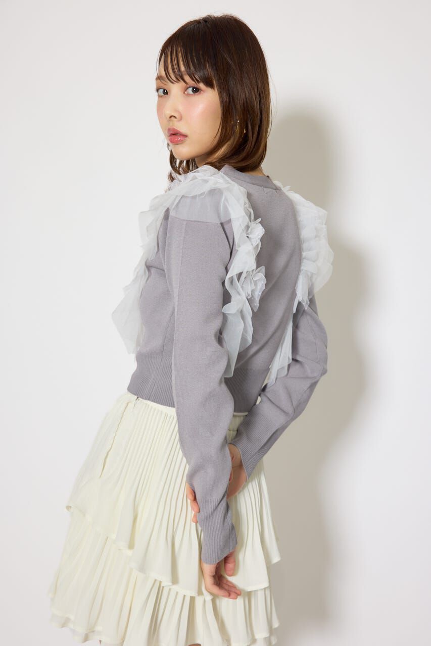 rienda「フリルチュールニットカーディガン」|Tシャツ・カットソー|