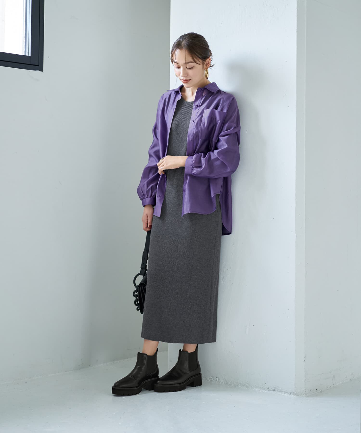 STYLE DELI「【袖口がゴムで便利な】微シアー微光沢シャツ」|シャツ・ブラウス|