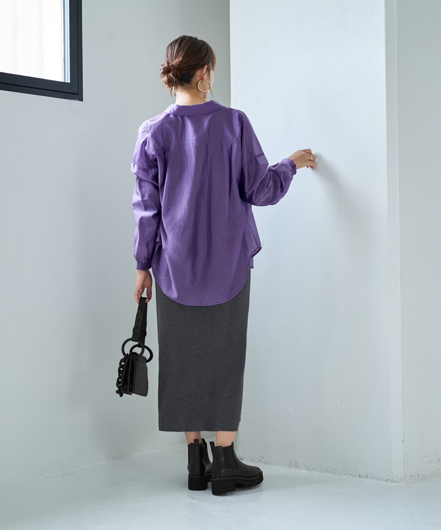 STYLE DELI「【袖口がゴムで便利な】微シアー微光沢シャツ」|シャツ・ブラウス|