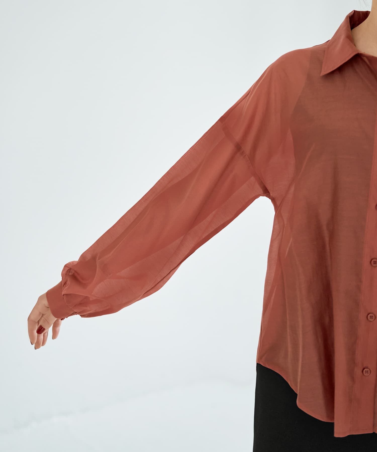 STYLE DELI「【袖口がゴムで便利な】微シアー微光沢シャツ」|シャツ・ブラウス|