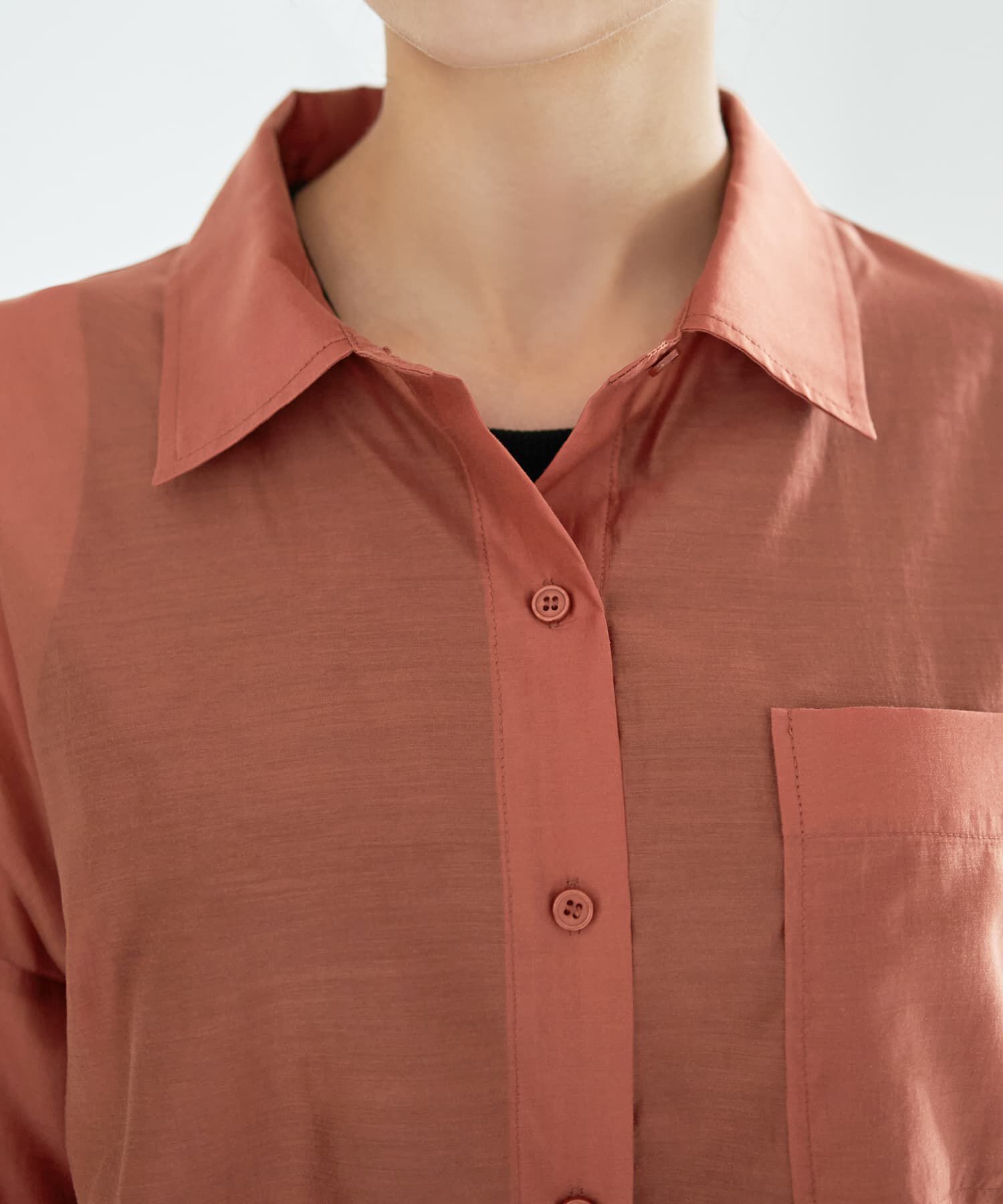 STYLE DELI「【袖口がゴムで便利な】微シアー微光沢シャツ」|シャツ・ブラウス|