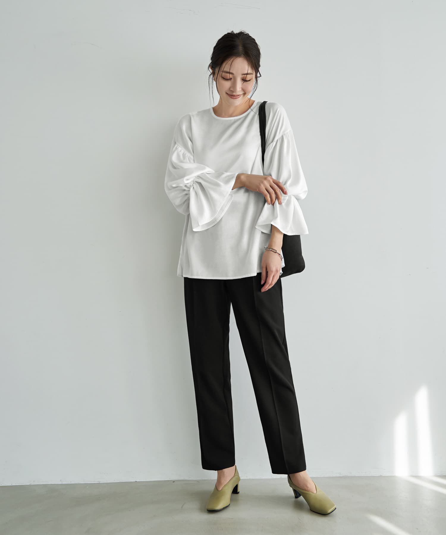 STYLE DELI「シボ生地ブラウジングスリーブブラウス」|シャツ・ブラウス|