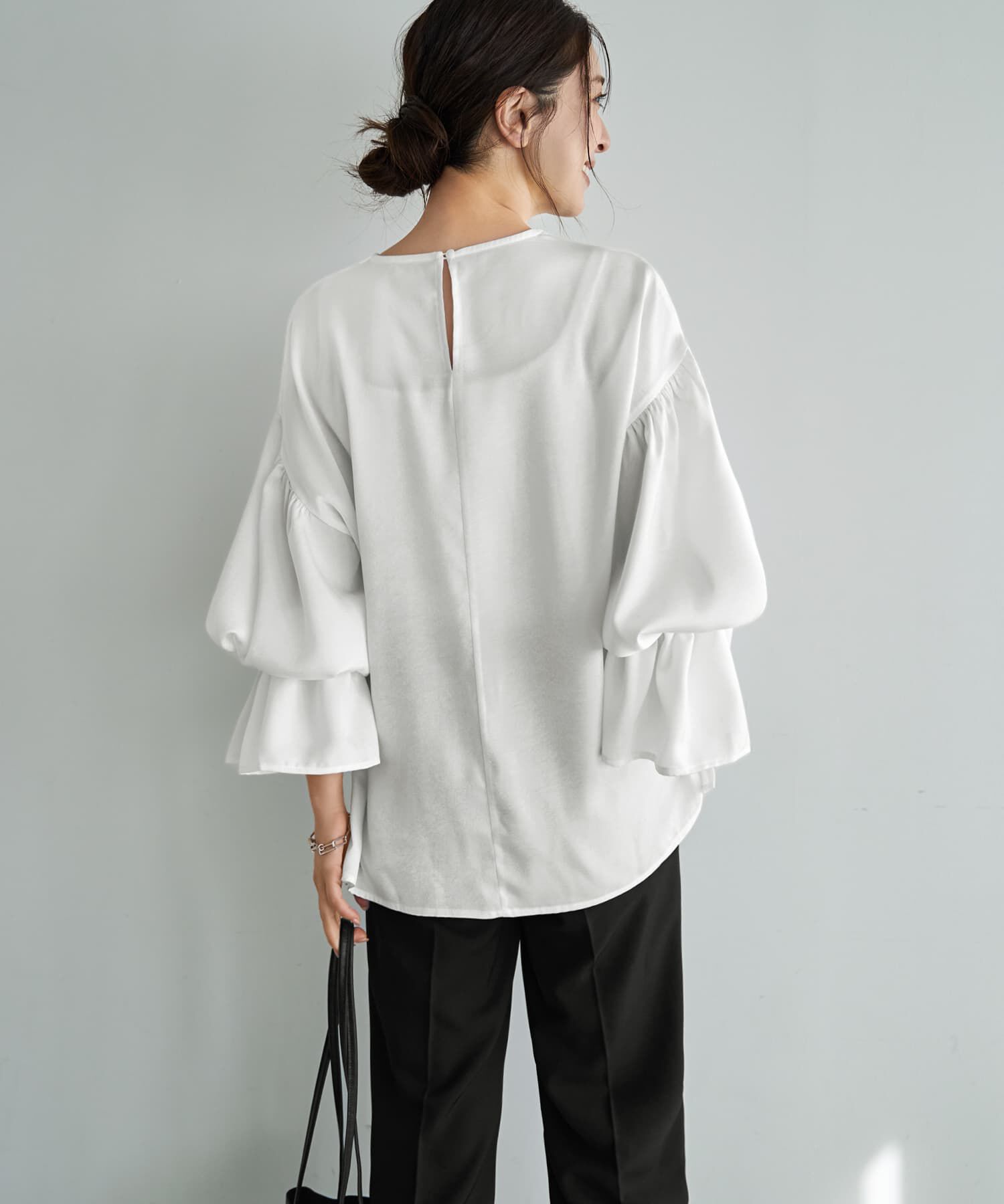STYLE DELI「シボ生地ブラウジングスリーブブラウス」|シャツ・ブラウス|