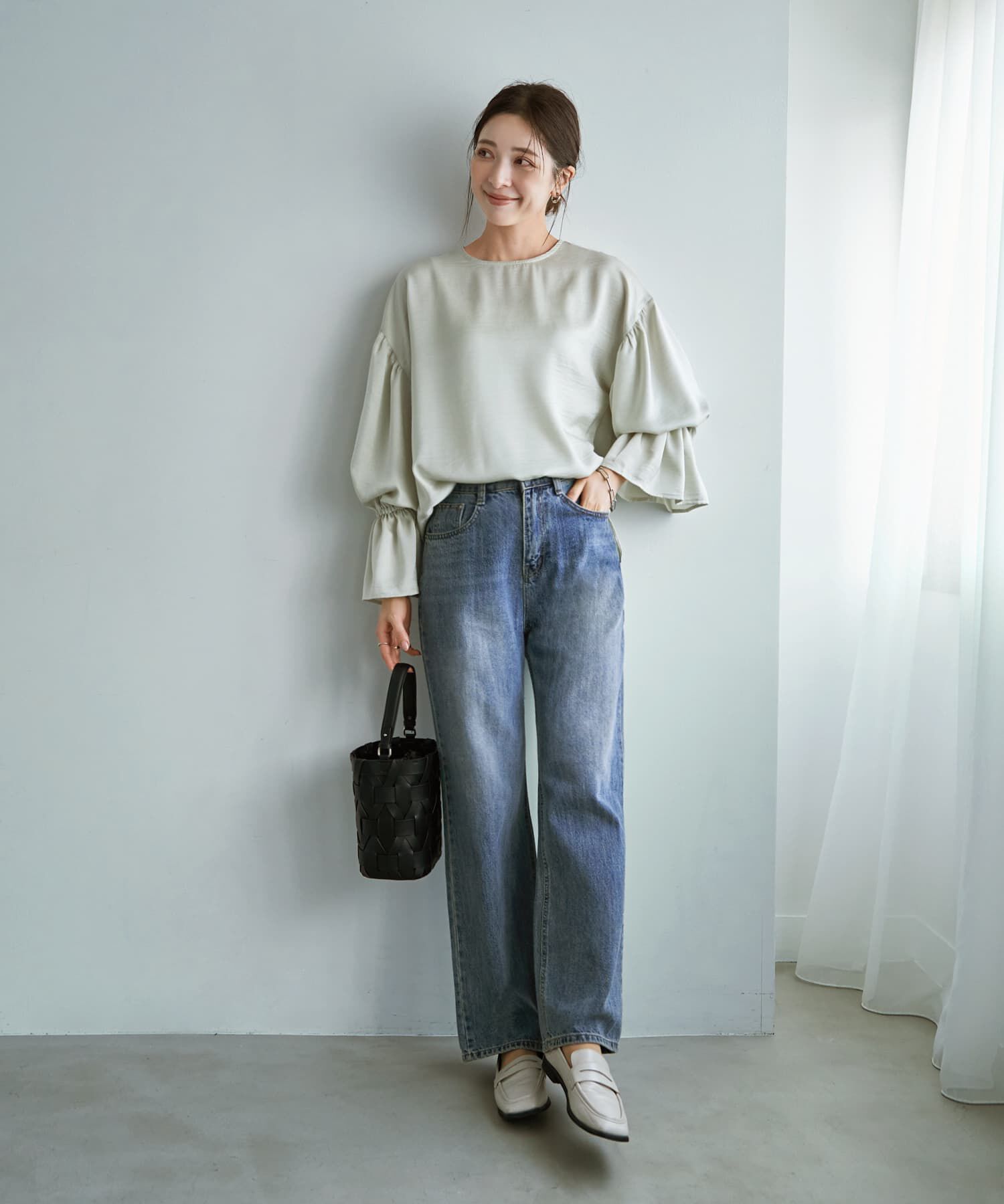 STYLE DELI「シボ生地ブラウジングスリーブブラウス」|シャツ・ブラウス|