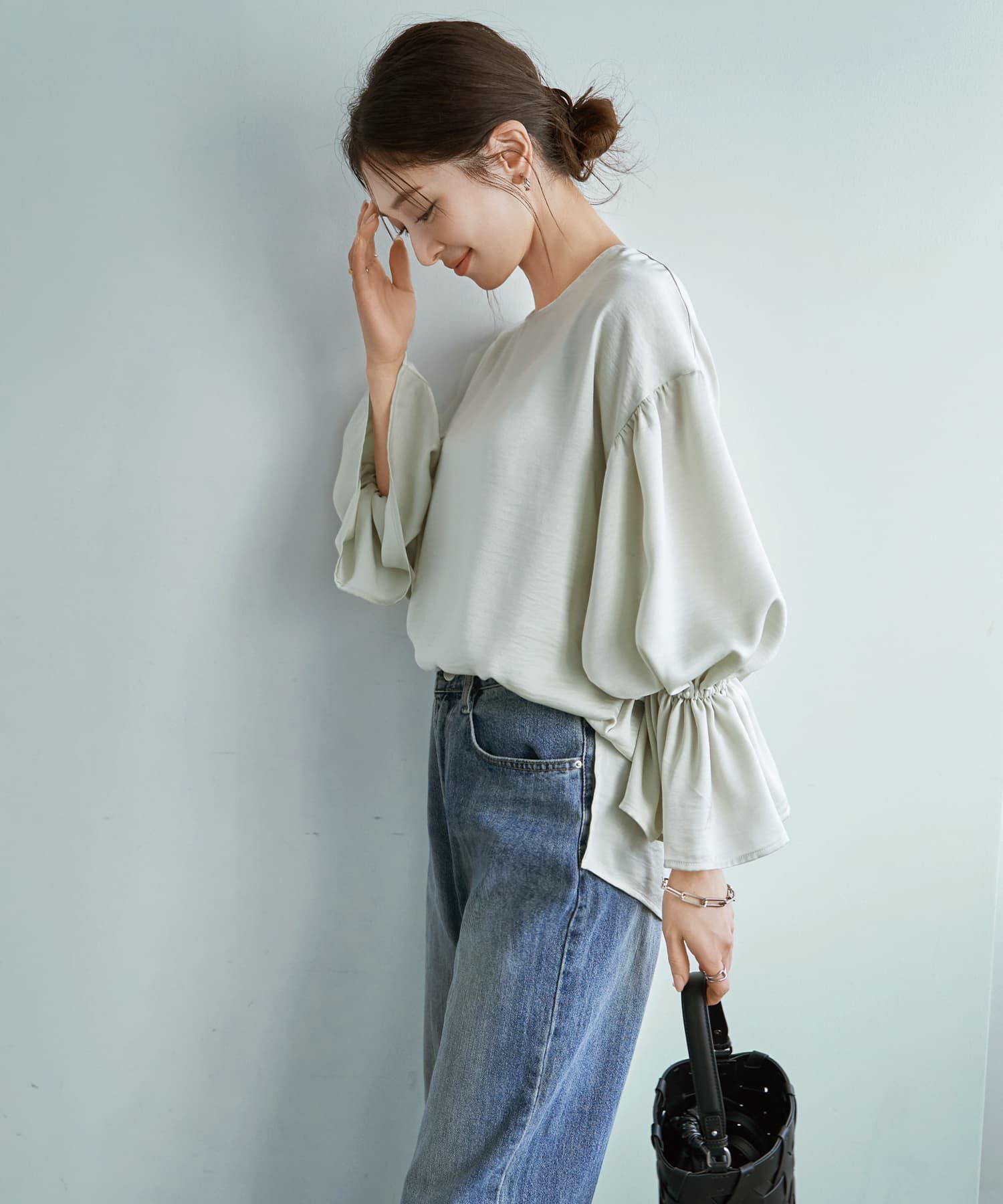 STYLE DELI「シボ生地ブラウジングスリーブブラウス」|シャツ・ブラウス|
