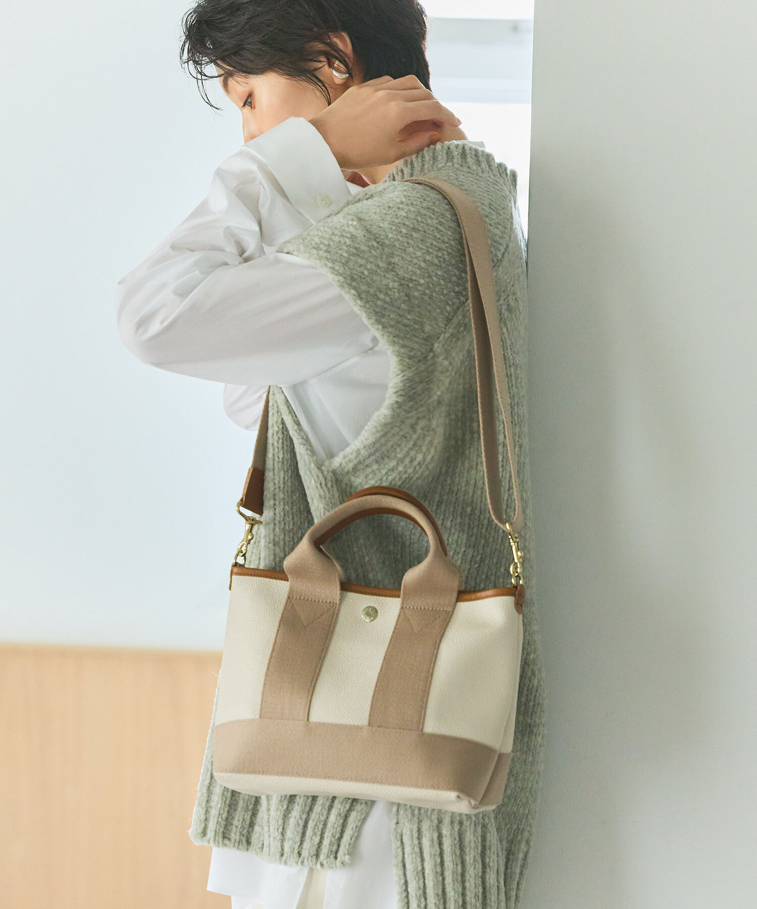 TOPKAPI BREATH「【Breath TOPKAPI】SCOTCH GRAIN スコッチグレイン ショルダー付き ミニ トートバッグ SS」|ショルダー・メッセンジャー|ペールベージュ