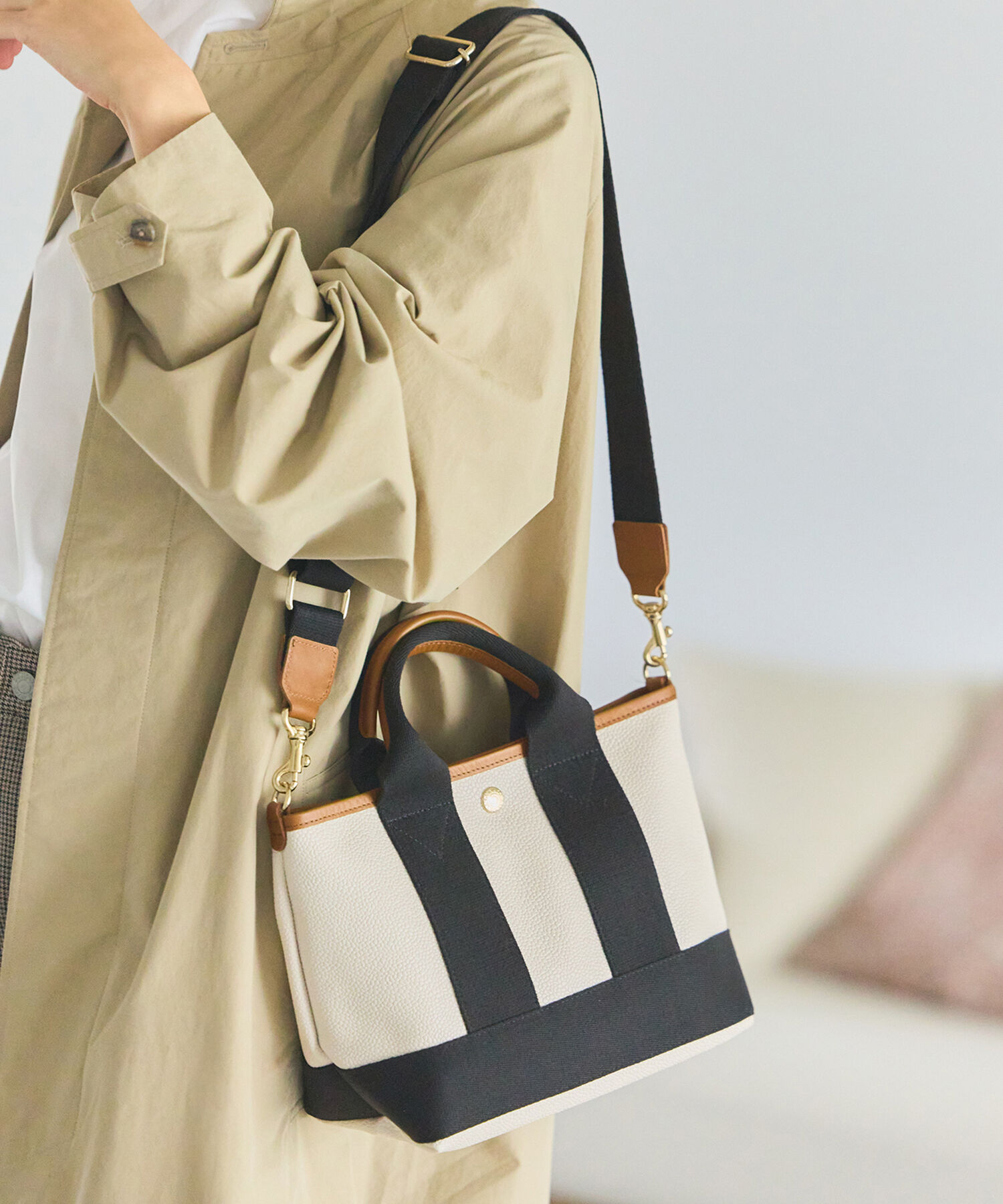 TOPKAPI BREATH「【Breath TOPKAPI】SCOTCH GRAIN スコッチグレイン ショルダー付き ミニ トートバッグ SS」|ショルダー・メッセンジャー|クリーム