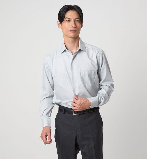 UNITED ARROWS green label relaxing「コットン ヘリンボーン ワイドカラー ドレスシャツ -形態安定-」|シャツ・ブラウス|LT.GRAY