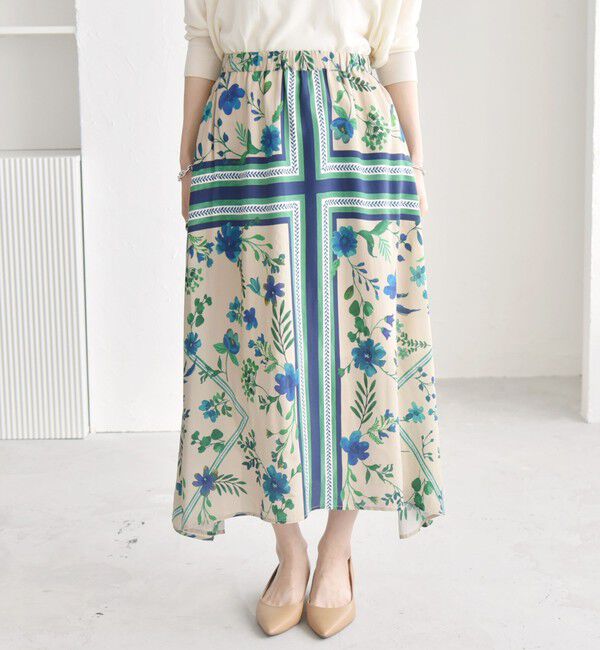 quaranciel「quaranciel: SPRINTEX フラワーパネル柄 スカーフ フレア スカート」|スカート|