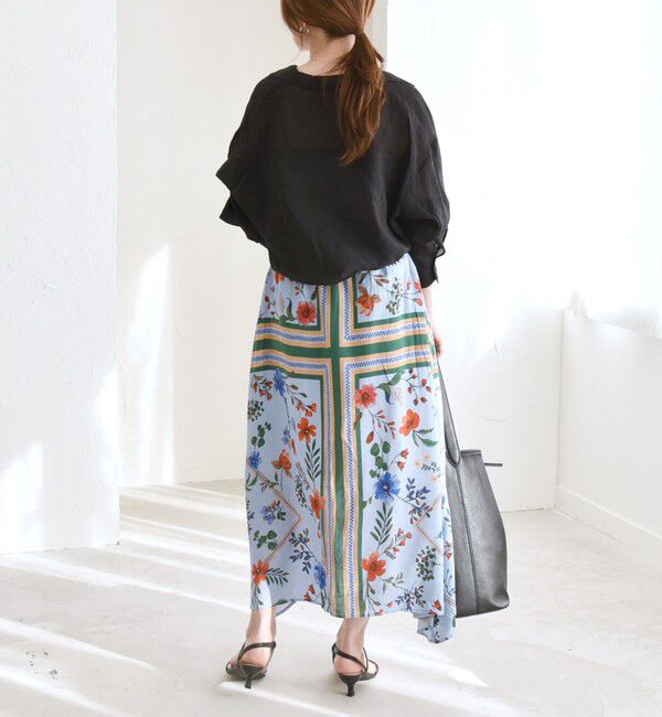 quaranciel「quaranciel: SPRINTEX フラワーパネル柄 スカーフ フレア スカート」|スカート|