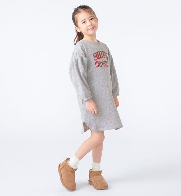 SHIPS KIDS「SHIPS KIDS:100～130cm / カレッジロゴ フラワー 刺繍 スウェット ワンピース」|ワンピース|