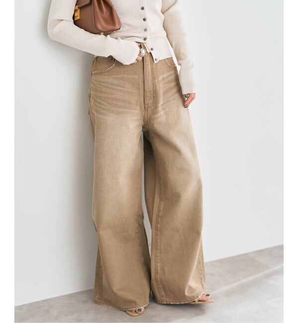 Spick and Span「5 1/2 HIGH-WIDELEG DENIM」|デニム|ベージュ