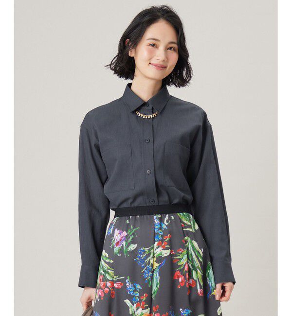 自由区「【洗える】ドビーオックスストレッチシャツ アウター」|その他|ブルーグレー