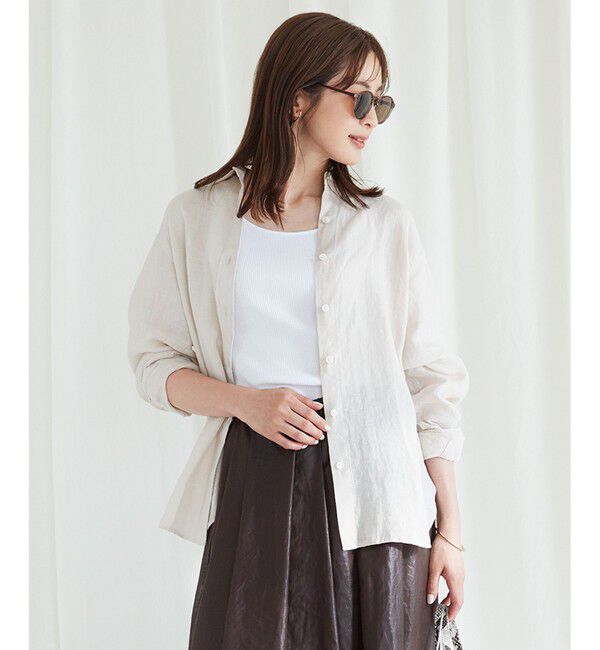 23区「【CLASSY. 9月号掲載/WEB限定カラーあり】LIBECO ベーシック シャツ」|シャツ・ブラウス|ベージュ系