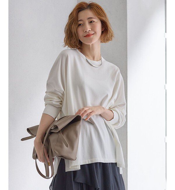 23区「【洗える】プレミアムビオコットン ビッグシルエット ニット」|ニット・セーター|ホワイト系