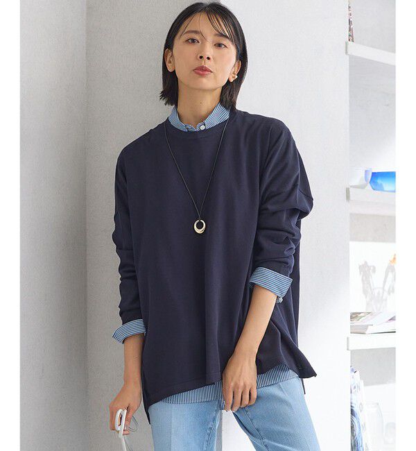 23区「【洗える】プレミアムビオコットン ビッグシルエット ニット」|ニット・セーター|ネイビー系