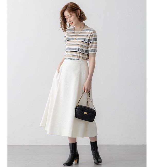 23区「【VERY3月号掲載/洗える】プレミアムビオコットン 半袖 マルチボーダー ニット」|ニット・セーター|