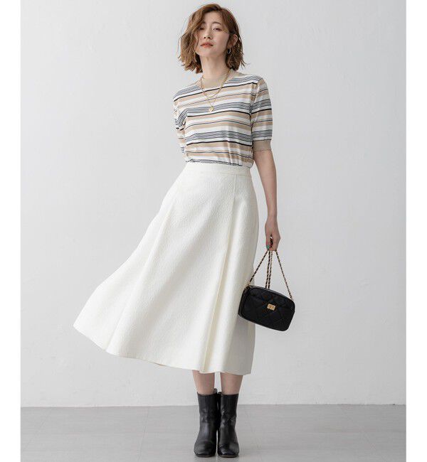 23区「【VERY3月号掲載/洗える】プレミアムビオコットン 半袖 マルチボーダー ニット」|ニット・セーター|