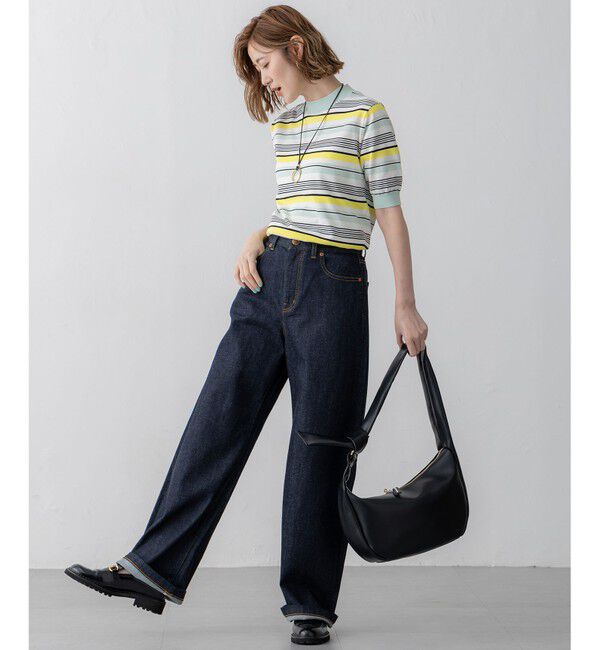 23区「【VERY3月号掲載/洗える】プレミアムビオコットン 半袖 マルチボーダー ニット」|ニット・セーター|