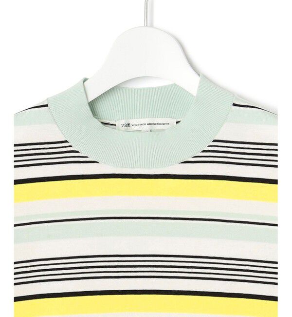 23区「【VERY3月号掲載/洗える】プレミアムビオコットン 半袖 マルチボーダー ニット」|ニット・セーター|