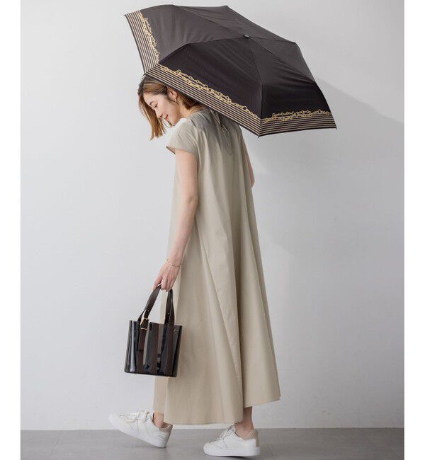 23区「【晴雨兼用/UVカット】ボーダーチェーン柄 折り畳み傘」|傘|