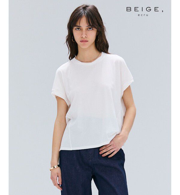 BEIGE,「【BEIGE,ecru/WEB限定・洗える】FINE DRY TOUCH / ねじりデザインコットンクルーネックTシャツ」|Tシャツ・カットソー|White