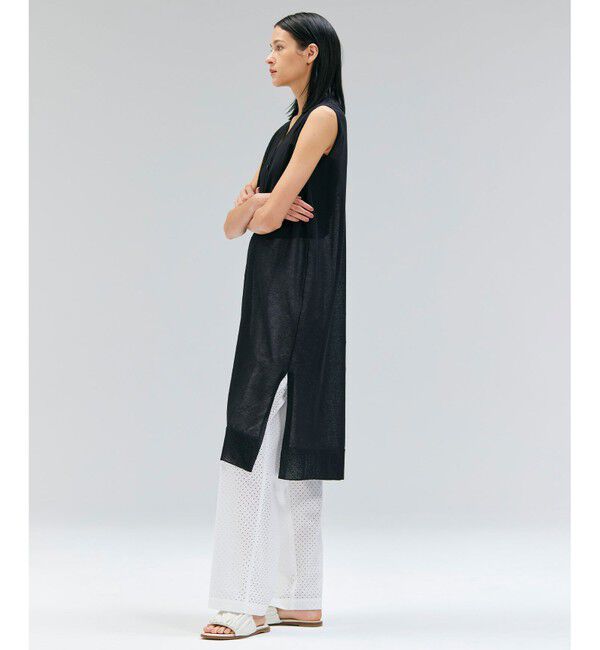 BEIGE,「【洗える】MILANO / リネン混シアーロングジレカーディガン」|ニット・セーター|