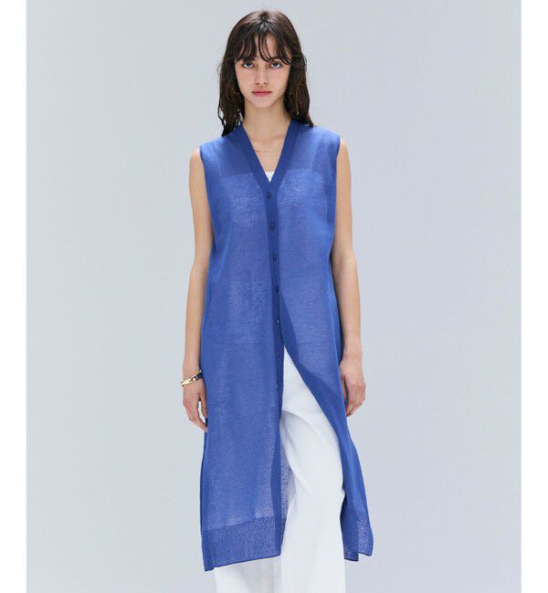 BEIGE,「【洗える】MILANO / リネン混シアーロングジレカーディガン」|ニット・セーター|Blue